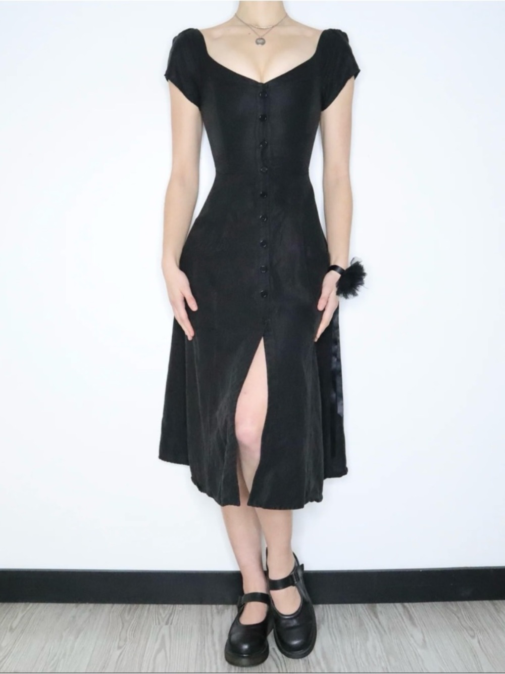 REFORMATION BLACK %44 LINEN BUTTON UP MIDI DRESS Black Size 8